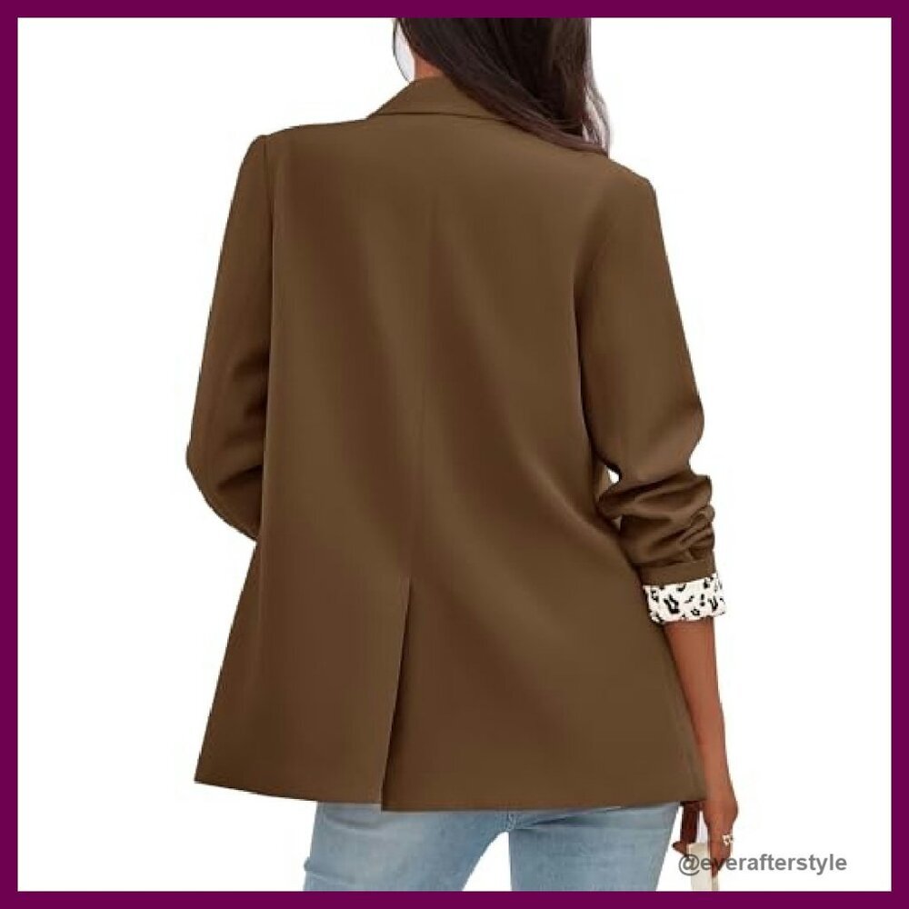 Leopard Print Lined Blazer Elegant Office Work Wear Open Front Tailored Fit - Picture 5 of 8
